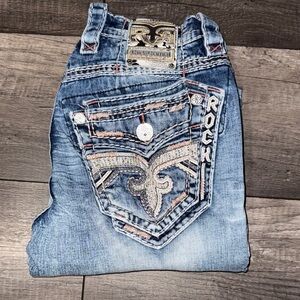 Rock Revival Men’s Light Blue Embroidered Jeans